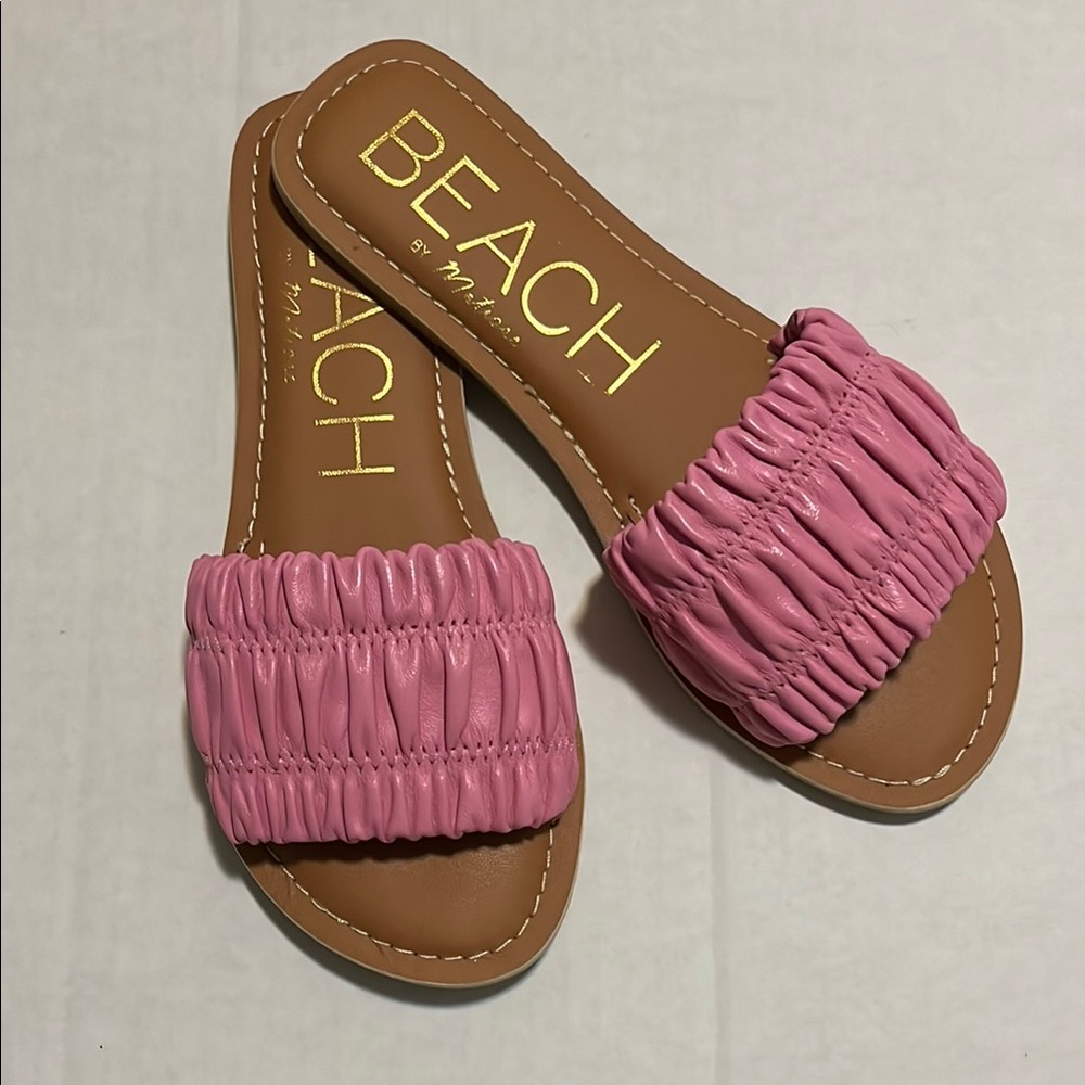 BEACH Pink Ruched Slide Sandals for Women
